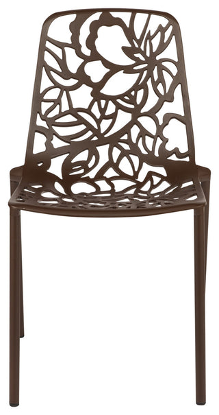 LeisureMod Devon Modern Outdoor Stackable Aluminum Dining Chair, Set of 2, Brown