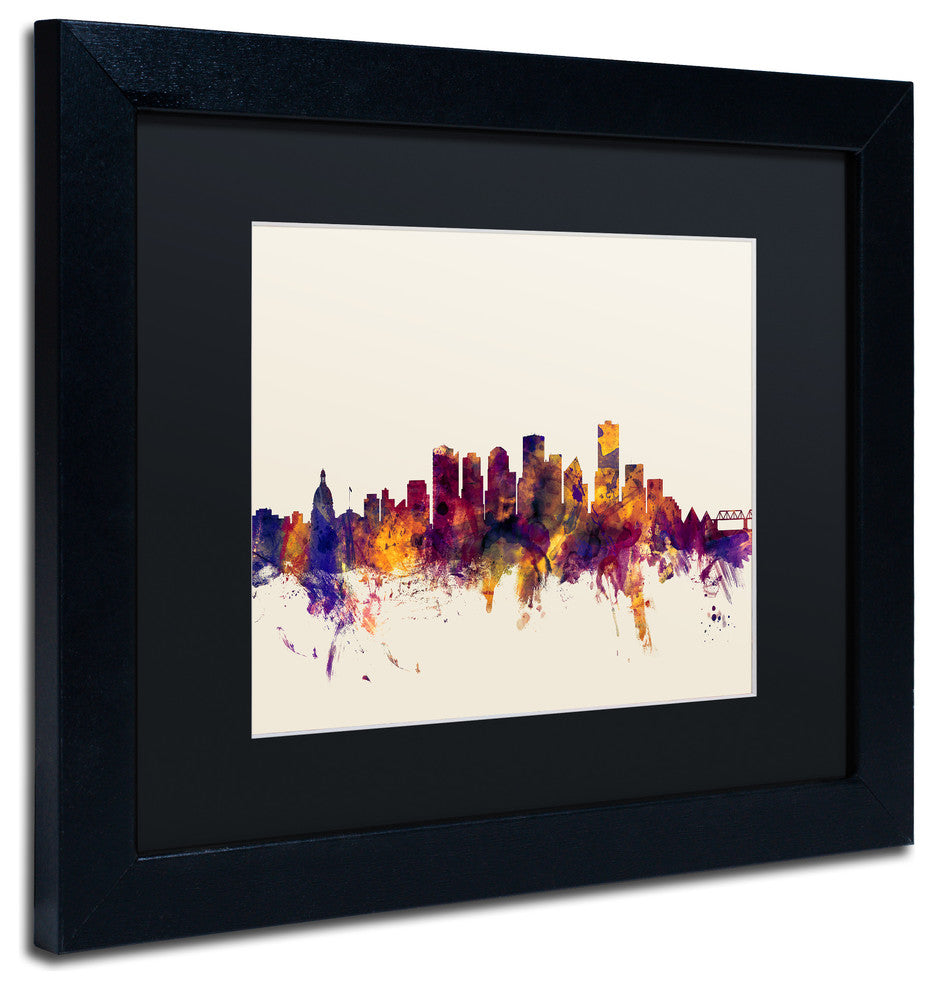 Michael Tompsett 'Edmonton Canada Skyline' Matted Framed Art, Black Mat, 14"x11"