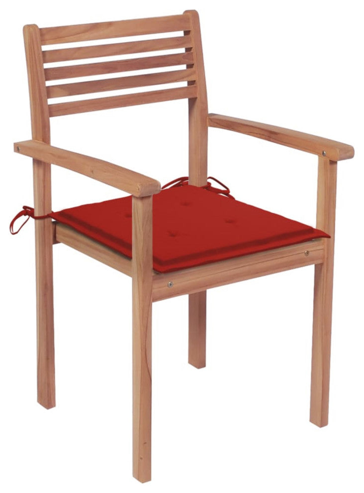 Vidaxl Garden Chairs, Set of 4, With Red Cushions Solid Teak Wood