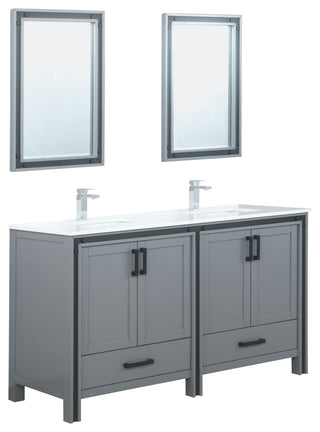 Ziva 60 Dark Grey DB Vanity, Cultured Marble Top, Sink, 22 Mirrors, Faucet