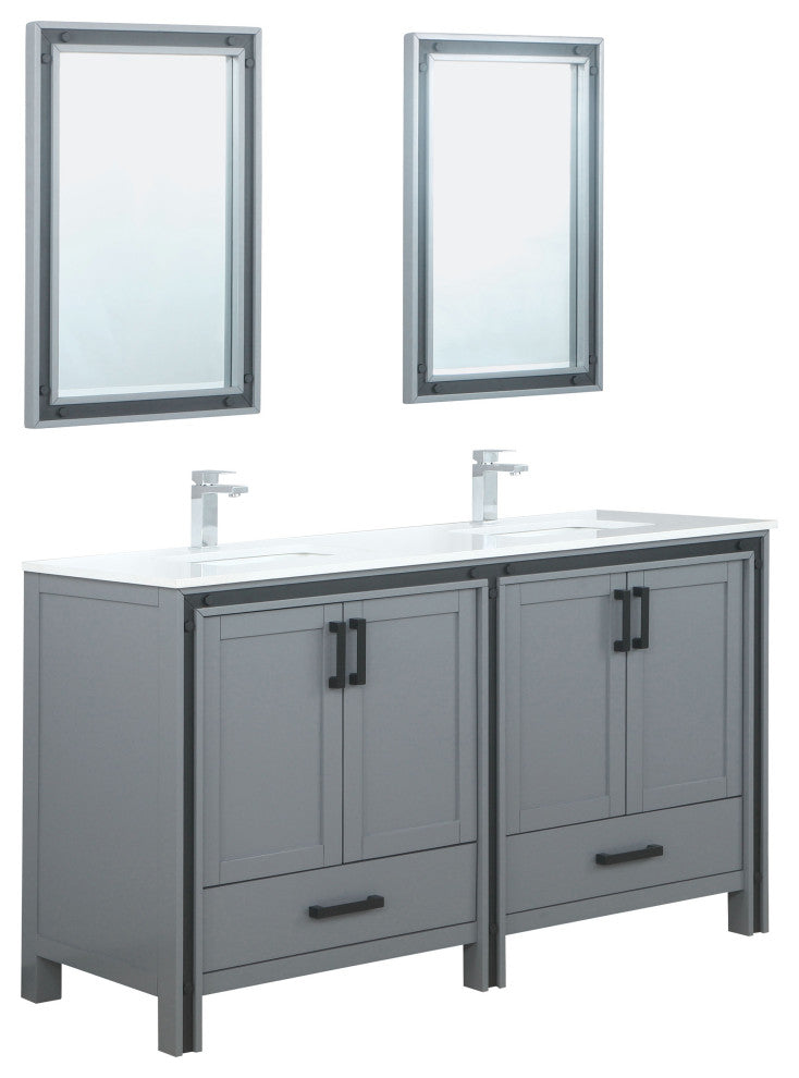 Ziva 60 Dark Grey DB Vanity, Cultured Marble Top, Sink, 22 Mirrors, Faucet