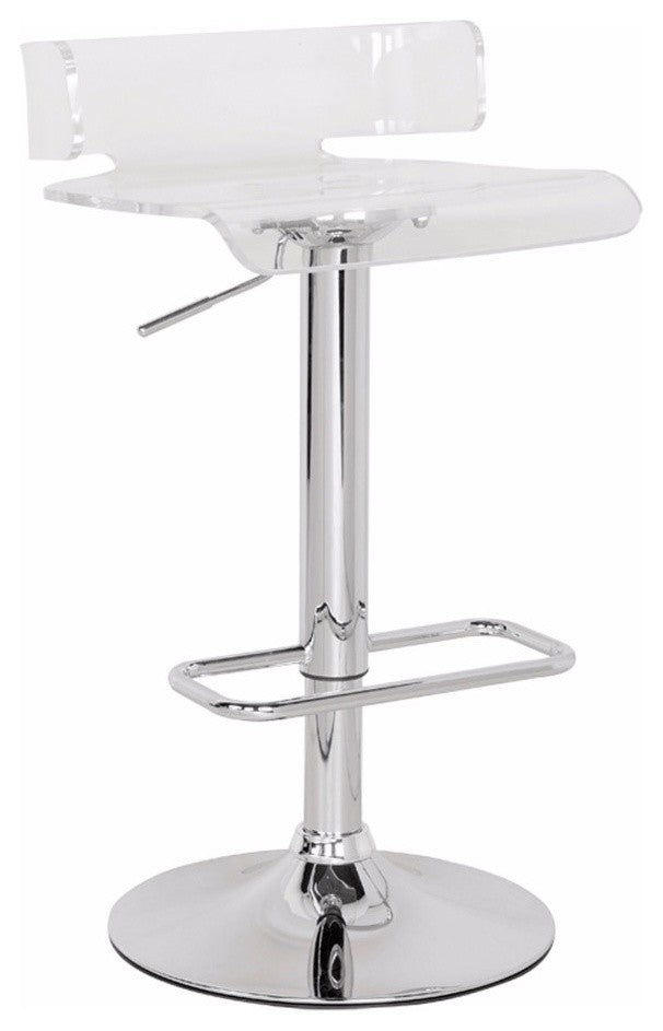 Benzara BM157348 Smart Looking Adjustable Bar Stool With Swivel, Clear & Chrome
