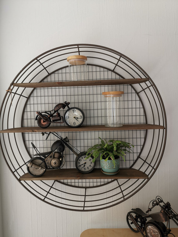 3-Tier Rustic Round Iron Wall Shelf