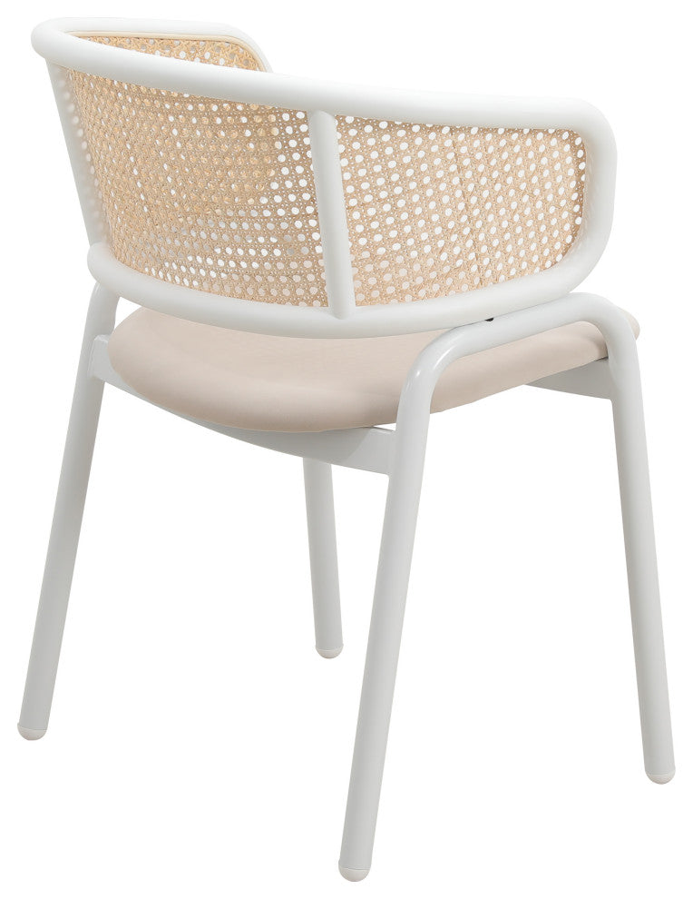 LeisureMod Ervilla Dining Armchair With White Steel Base, Beige