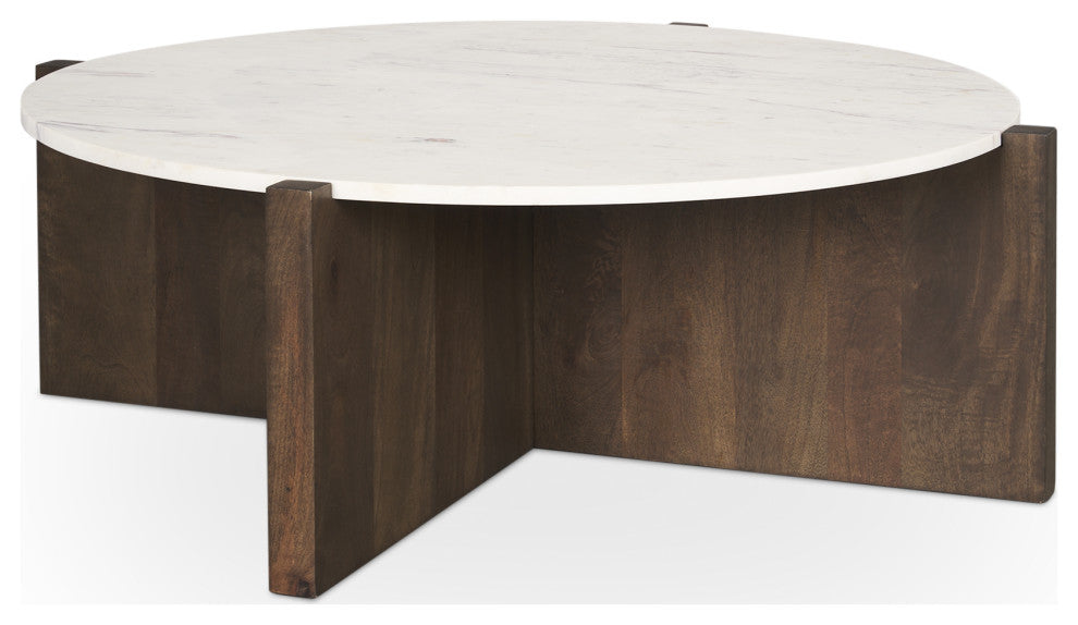 Bianca Dark Brown Wood w/ Marble Round Top Coffee Table