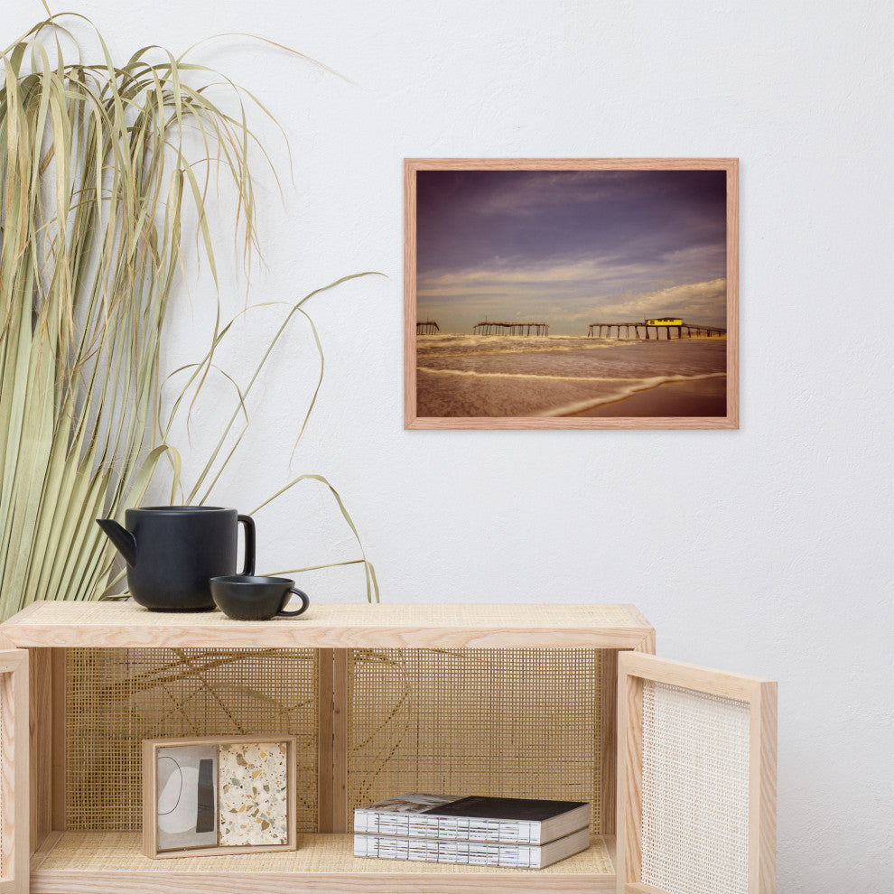 Aged View of Frisco Pier Coastal Framed Photo Paper Print, Red Oak, 16" X 20"
