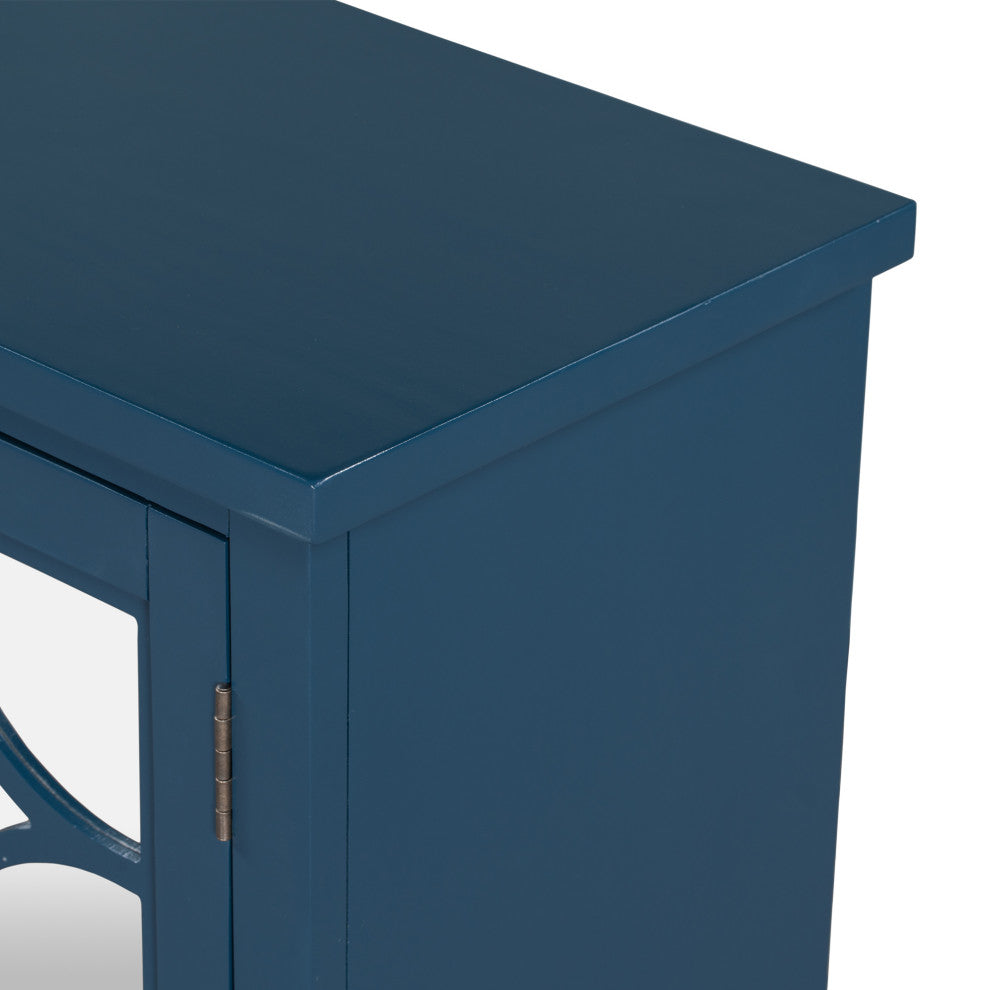Wood Double Mirrored Door Accent Cabinet with Adjustable Shelf, Blue, 35" X 14"
