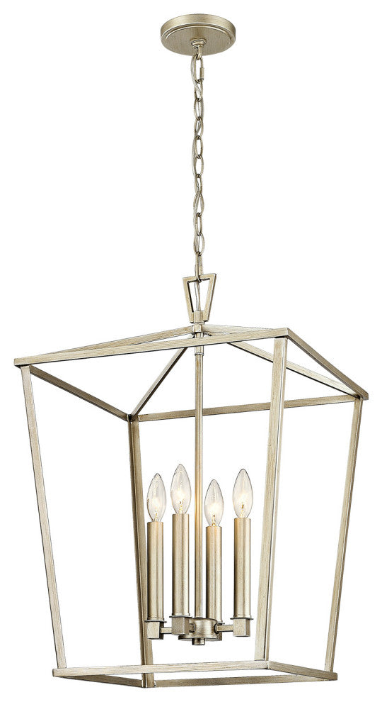 4-Light Open Geometric Lantern Chandelier Champagne