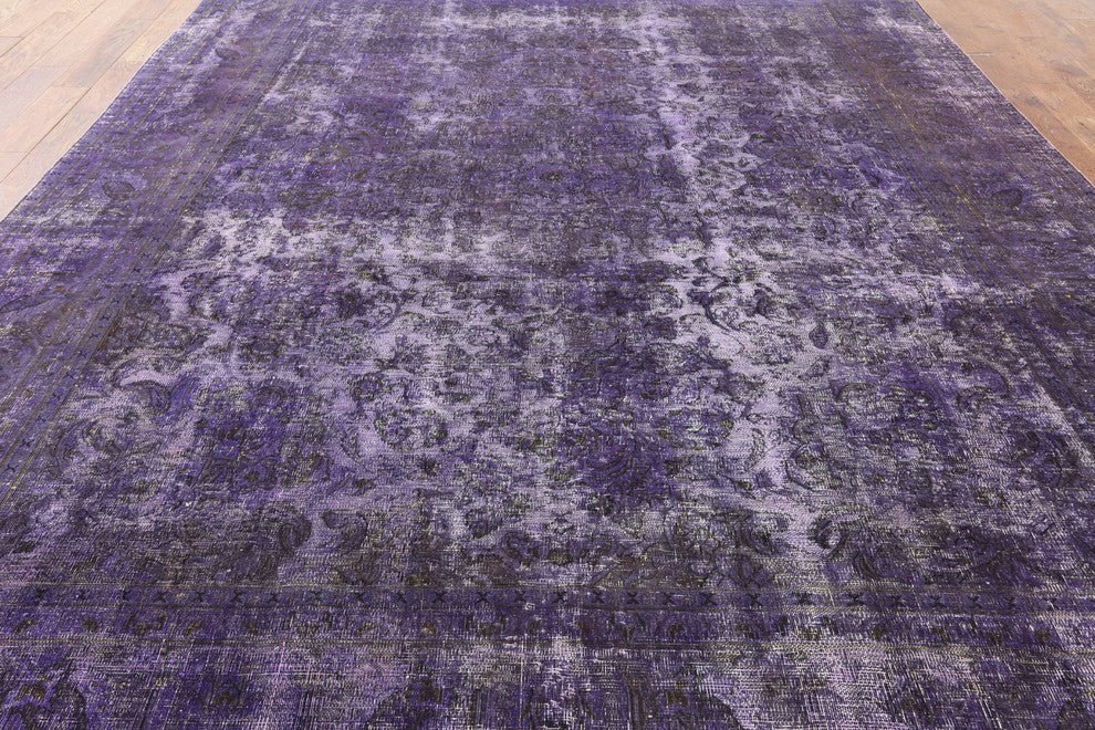 Unique Purple Overdyed Floral 10'x13' Oriental Hand Knotted Wool Area Rug