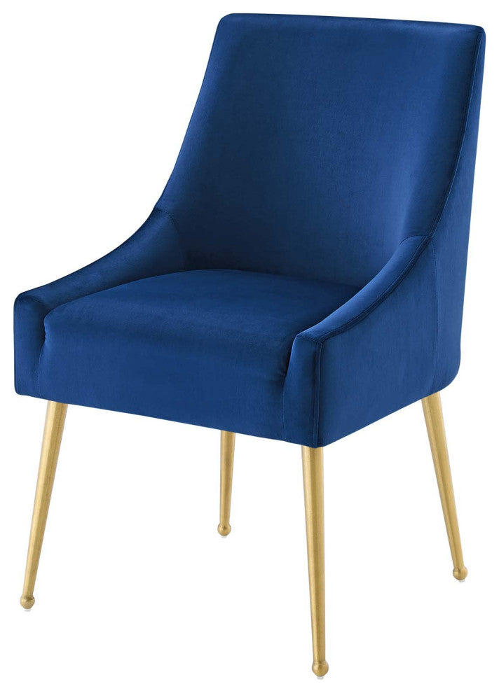 Contemporary Dining Room Side Dining Chair, Velvet Stainless Metal, Navy Blue