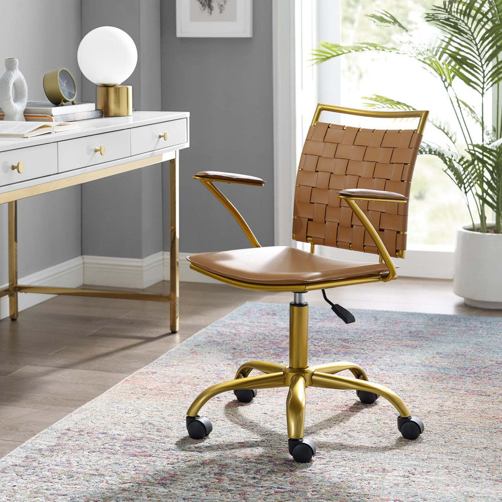 Computer Work Desk Chair, Faux Leather, Tan, Modern, Home Business Office