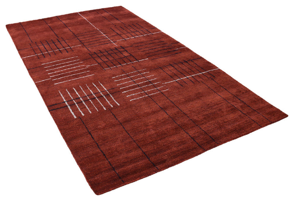 HAND KNOTTED LOOM SILK ECO-FRIENDLY AREA RUGS -5'x8', Rectangle, Rust, Geometric