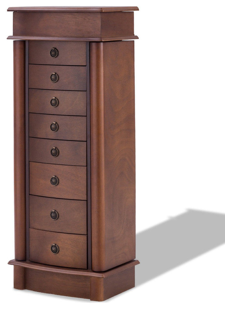 Wood Armoire Storage Chest Box Stand Jewelry Cabinet