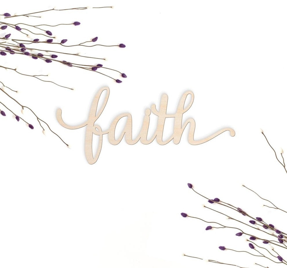 Faith Script Wood Cut Sign, 12"x5"