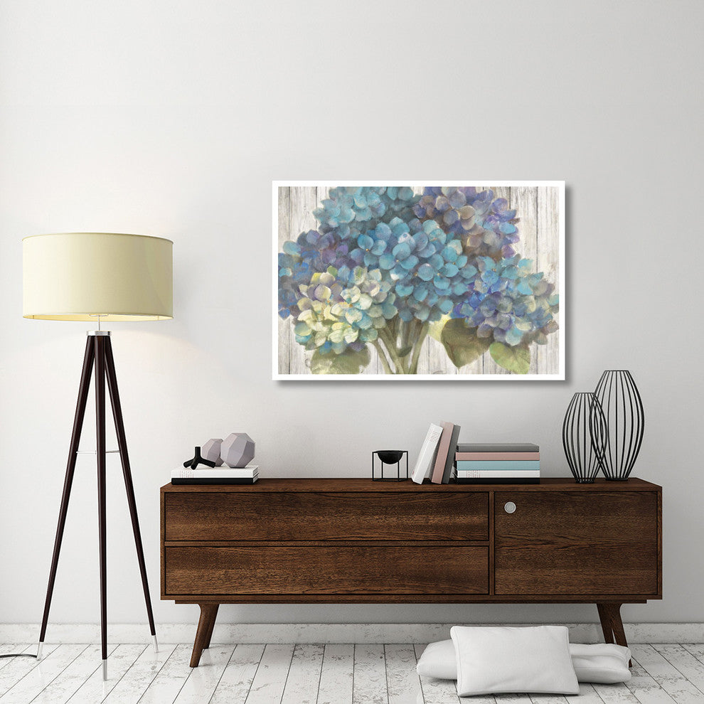 "Turquoise Hydrangea on Barn Board" Paper Print by Albena Hristova, 50"x34"