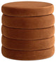 Fuji 19" Oversized Horizontal Tufted Round Storage Ottoman, Burnt Orange Velvet