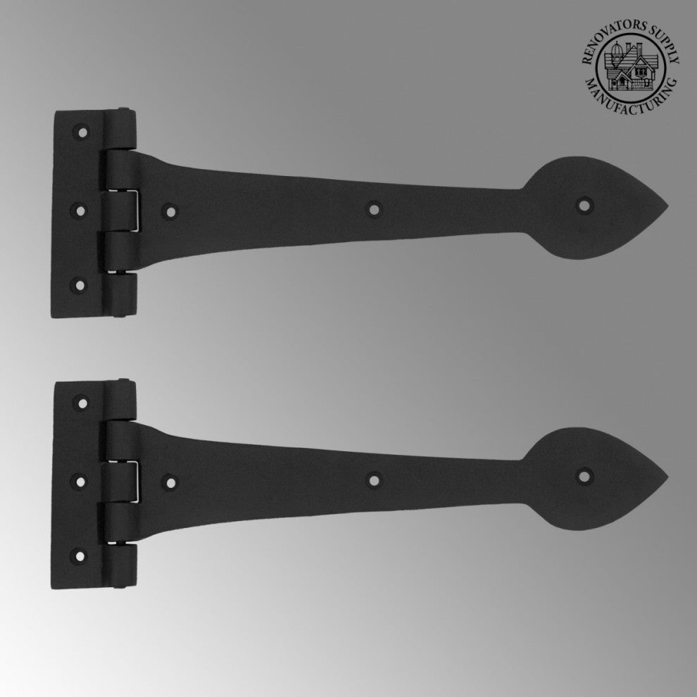 Large Black Wrought Iron Door Strap Hinge 12" L Heart Tip Design Pack of 2