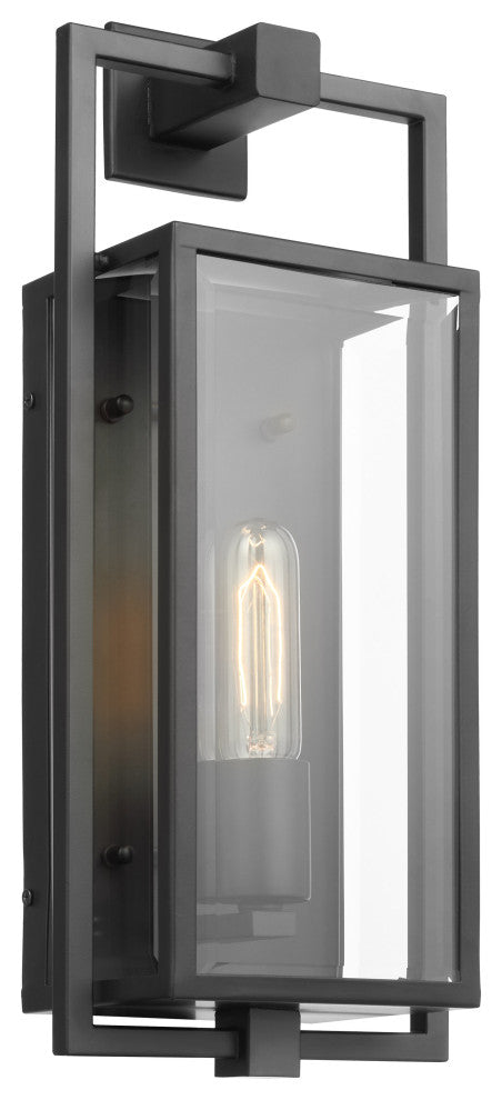 Exhibit 1-Light Medium Wall Lantern, Matte Black/Clear Beveled Glass