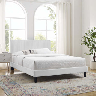 Peyton Performance Velvet Twin Platform Bed, White