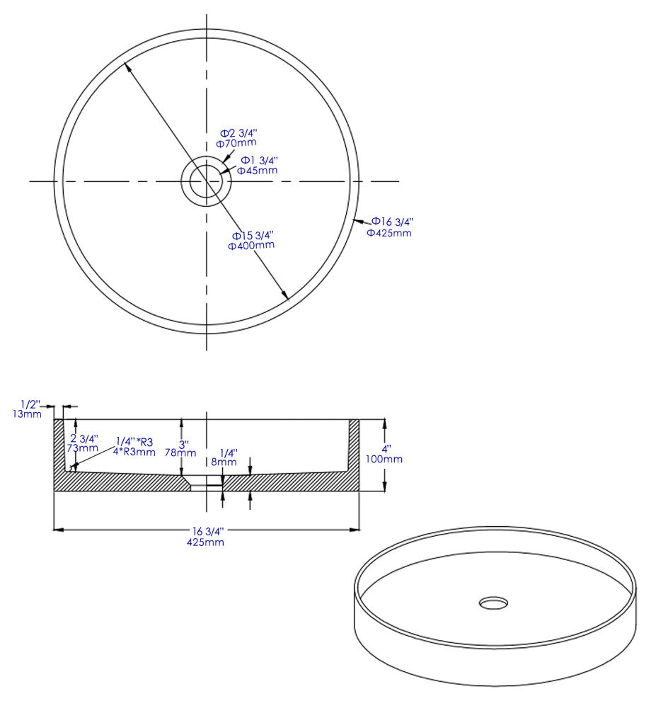 ALFI brand ABCO17R 17" Round Solid Concrete Gray Matte Above Mount Bathroom Sink