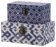 Benzara 10" Wood Boxes, Classic Blue White Quatrefoil Design, 2-Piece Set