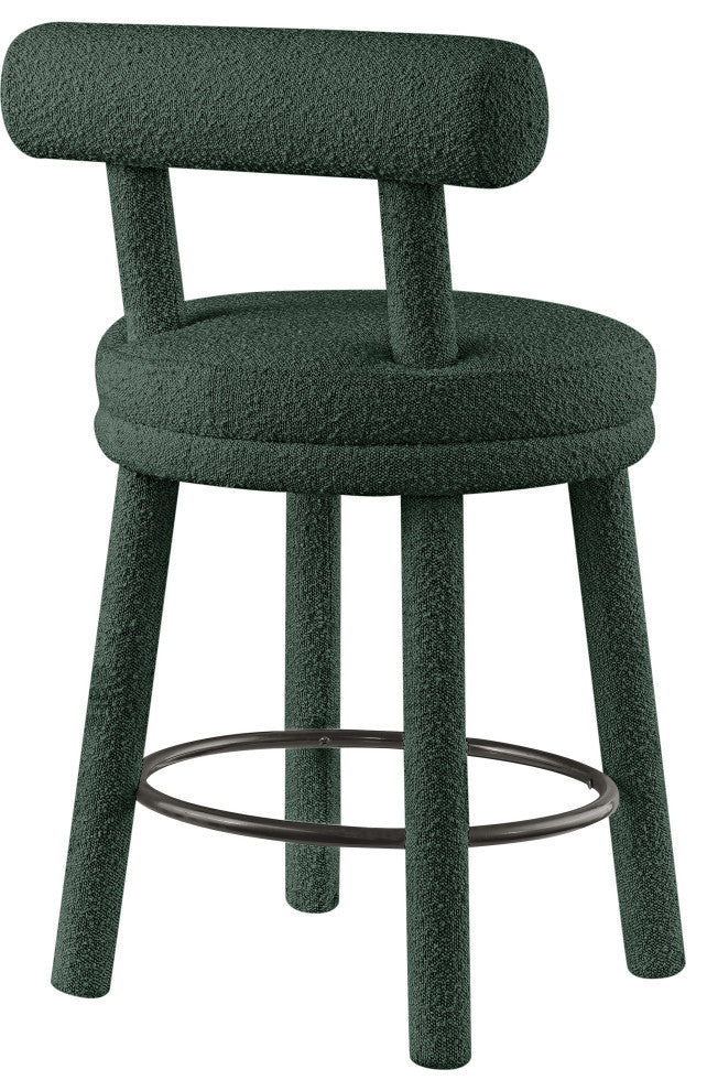Parlor Black Boucle Fabric Stool, Set of 2, Green