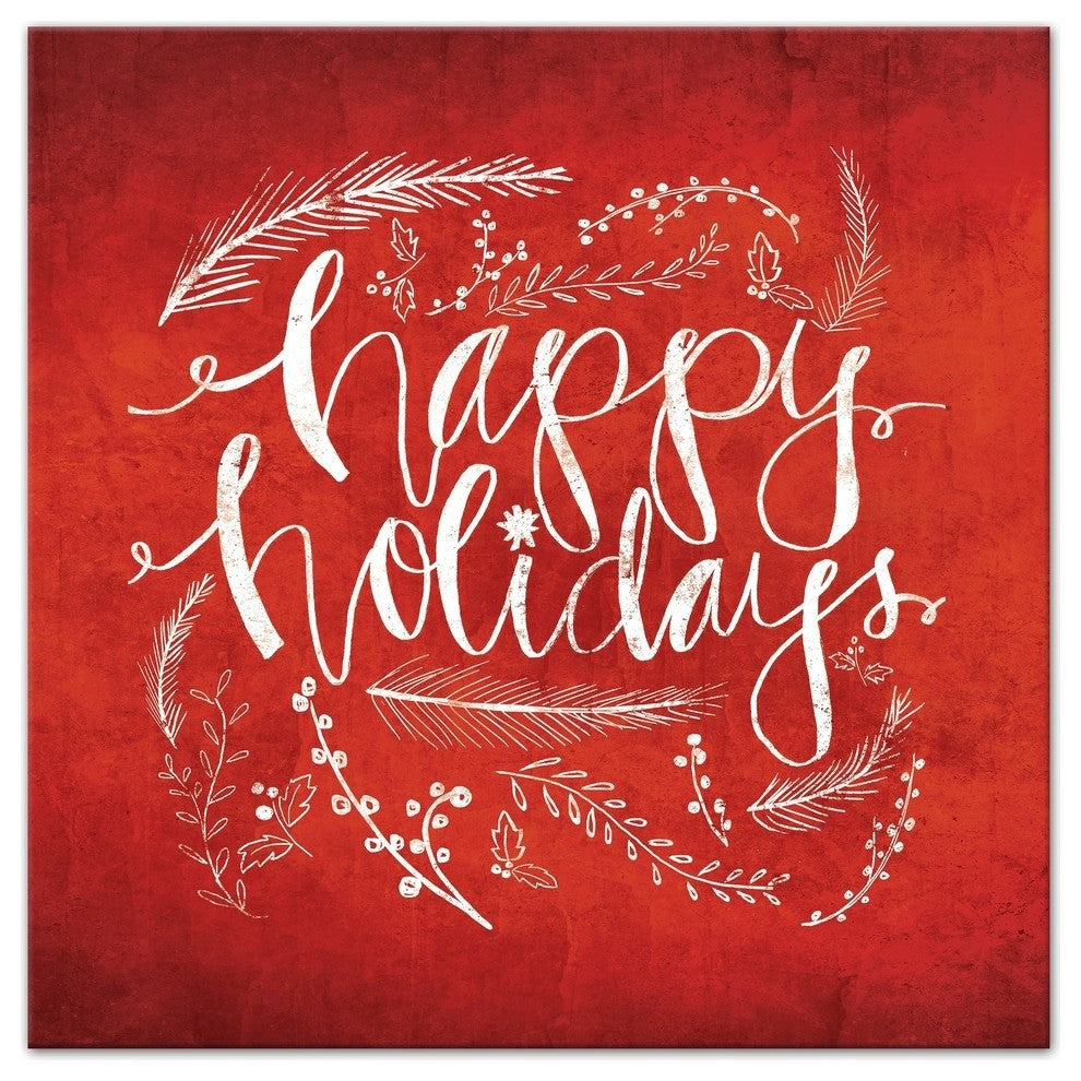 Red Happy Holidays Canvas Wall Art, 20"x20"