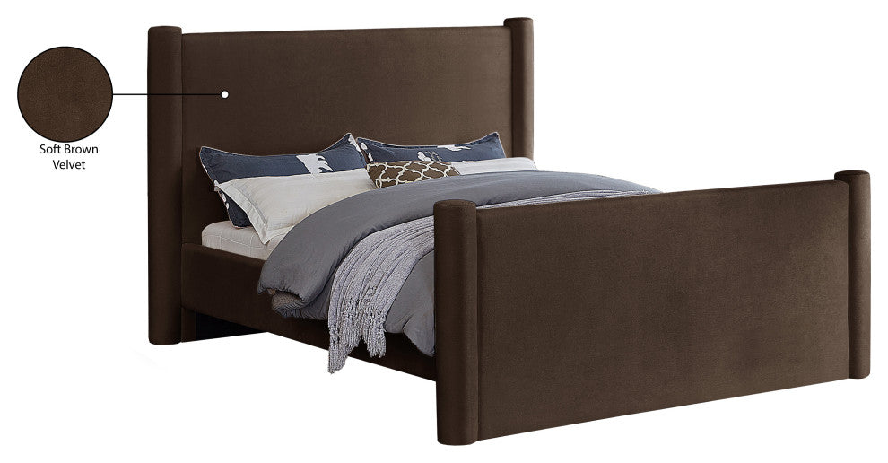 Elias Upholstered Bed, Brown, Full, Velvet