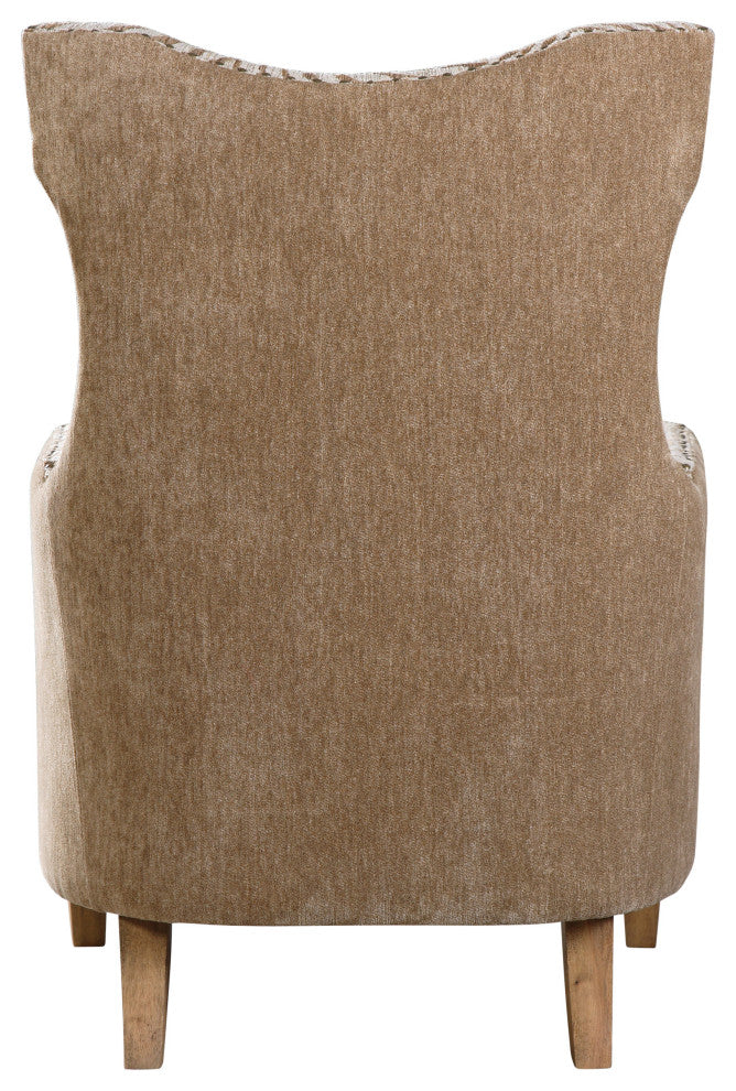 Uttermost Kiango Wood Fabric and Metal Animal Pattern Armchair in Brown/White