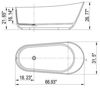 67 in. W Solid Surface Freestanding Flatbottom Soaking Bathtub in Matte White