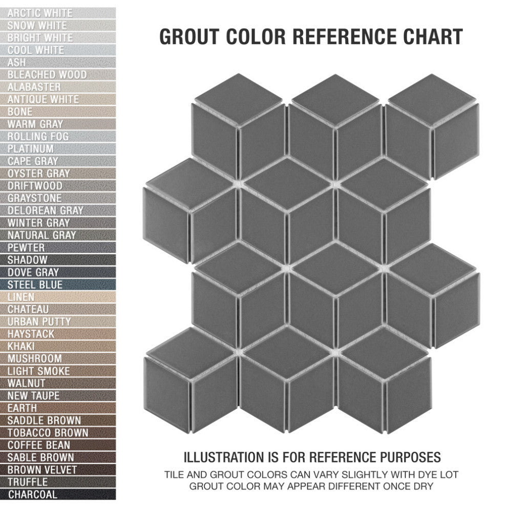 Metro Rhombus Mosaic Floor and Wall Tile, Matte Grey