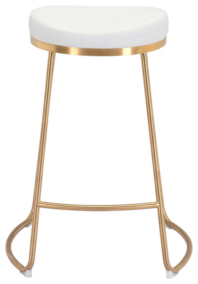 Set of Two White and Gold Modern Glam Geo Backless Counter Stools