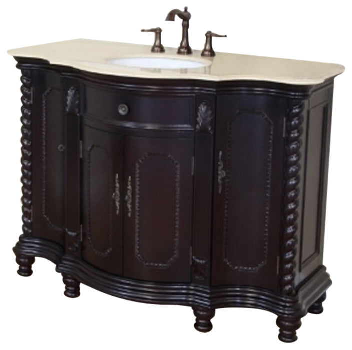 48" Single Sink Vanity-Wood-Dark Mahogany-Creama Marfil