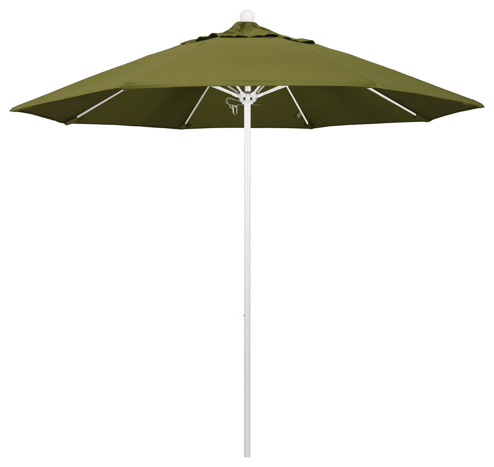 9' Matted White Push Lift Fiberglass Rib Aluminum Umbrella, Pacifica, Palm
