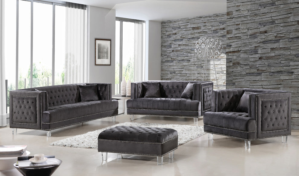 Lucas Velvet Upholstered Sofa, Gray