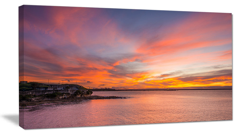 "Calm Sydney Beach With Yellow Sky" Seashore Canvas Print, 40"x20"