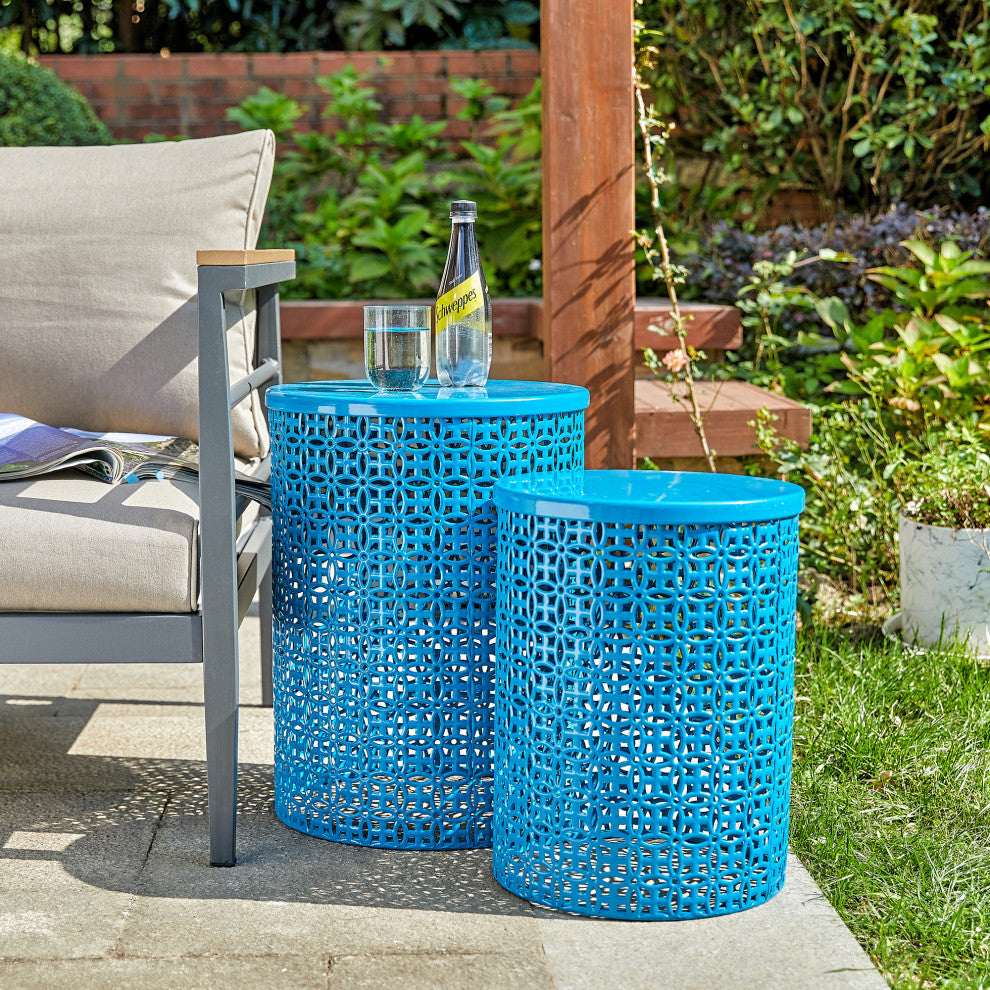 Multi-Functional Metal Garden Stool, 2-Piece Set, Blue