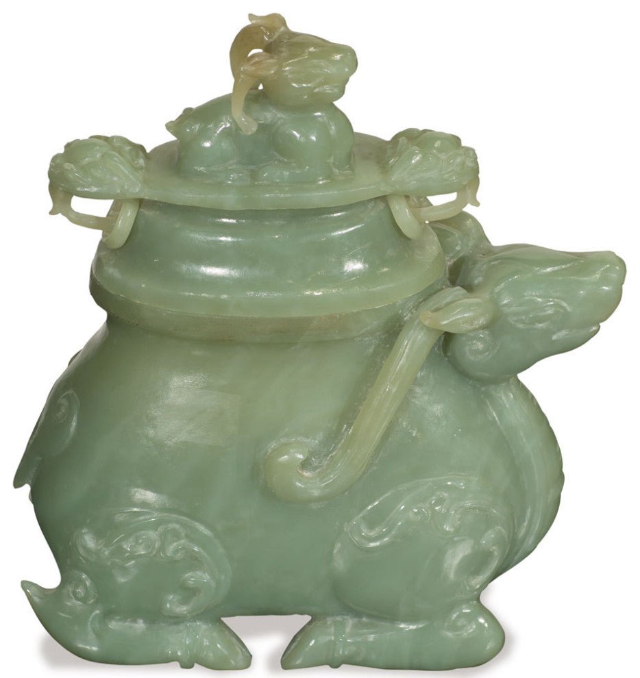 Chinese Jade Mythical Bull Incense Burner Pot