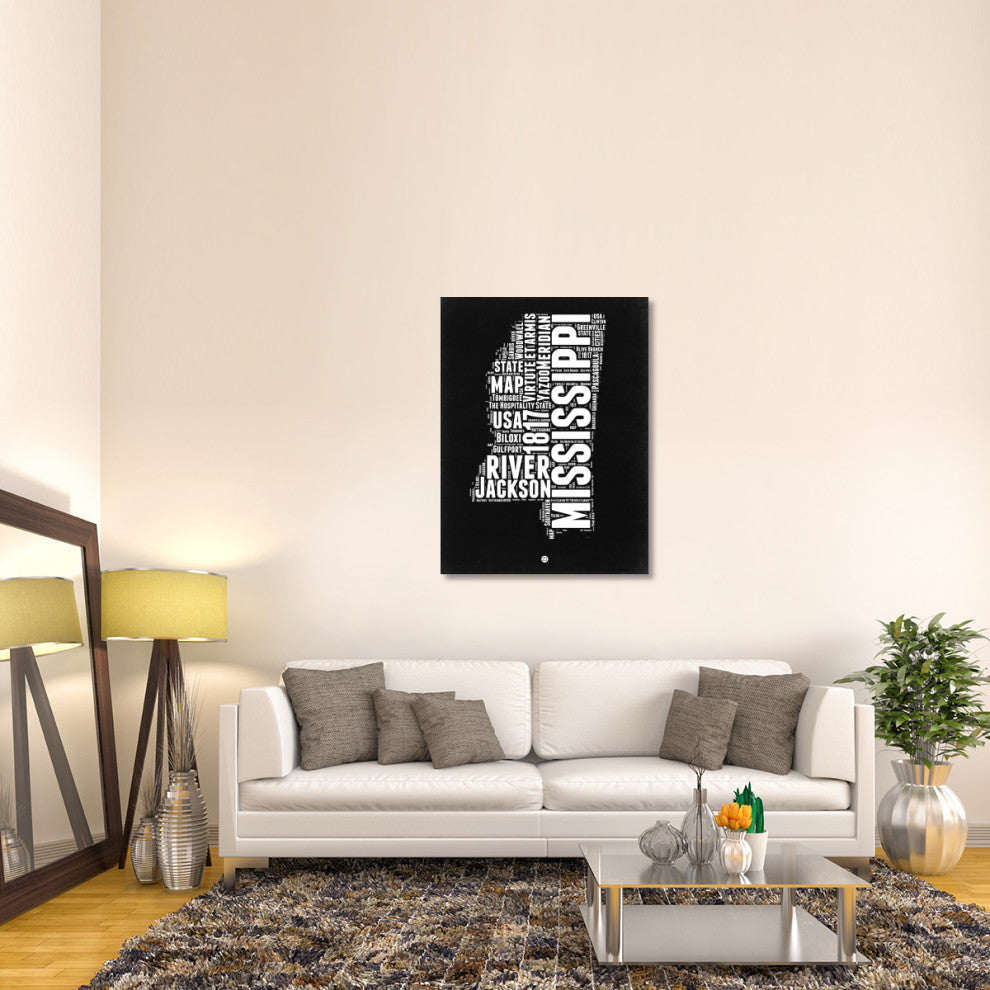 "Mississippi Black and White Map" Fine Art Print