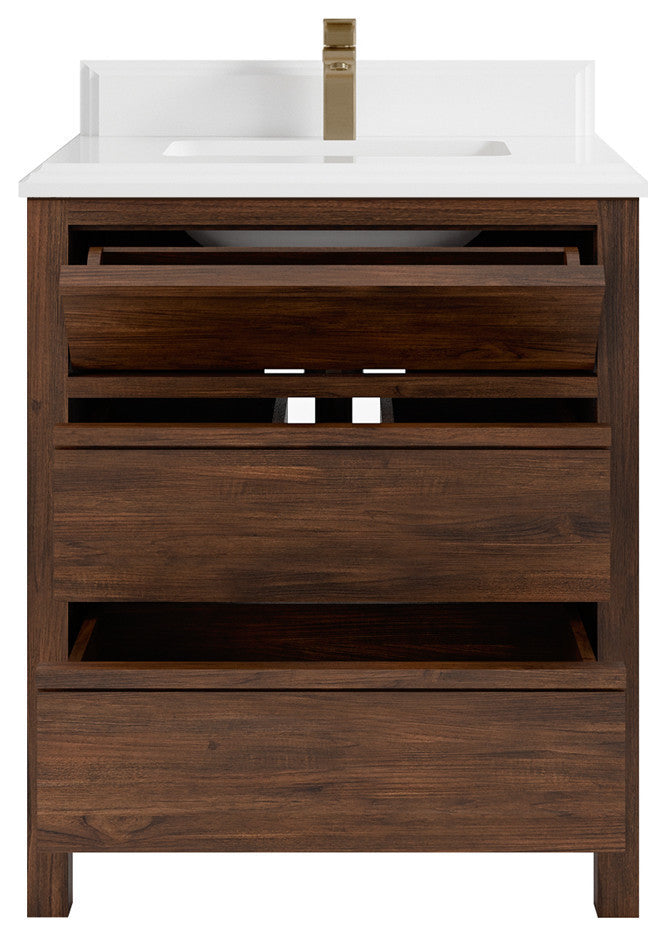 Elizabeth 30 Single Sink Bath Vanity in Dark Walnut Teak 1.5" White Quartz