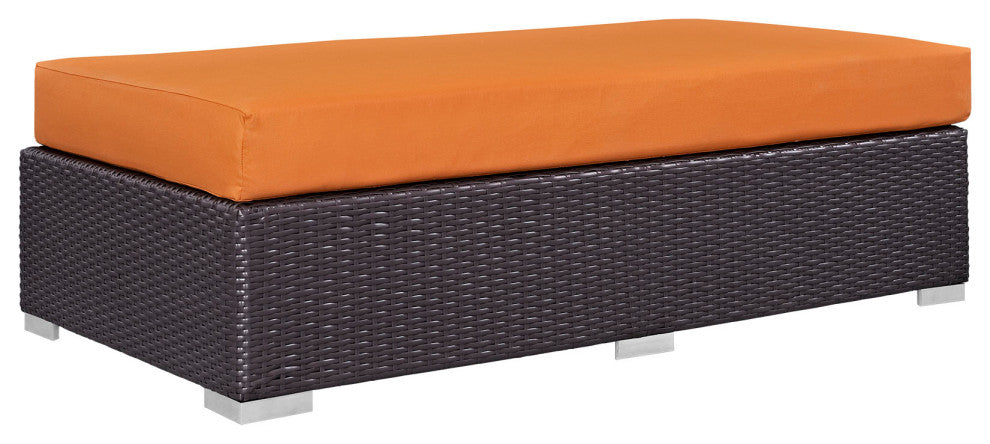 Convene Outdoor Patio Fabric Rectangle Ottoman, Espresso Orange