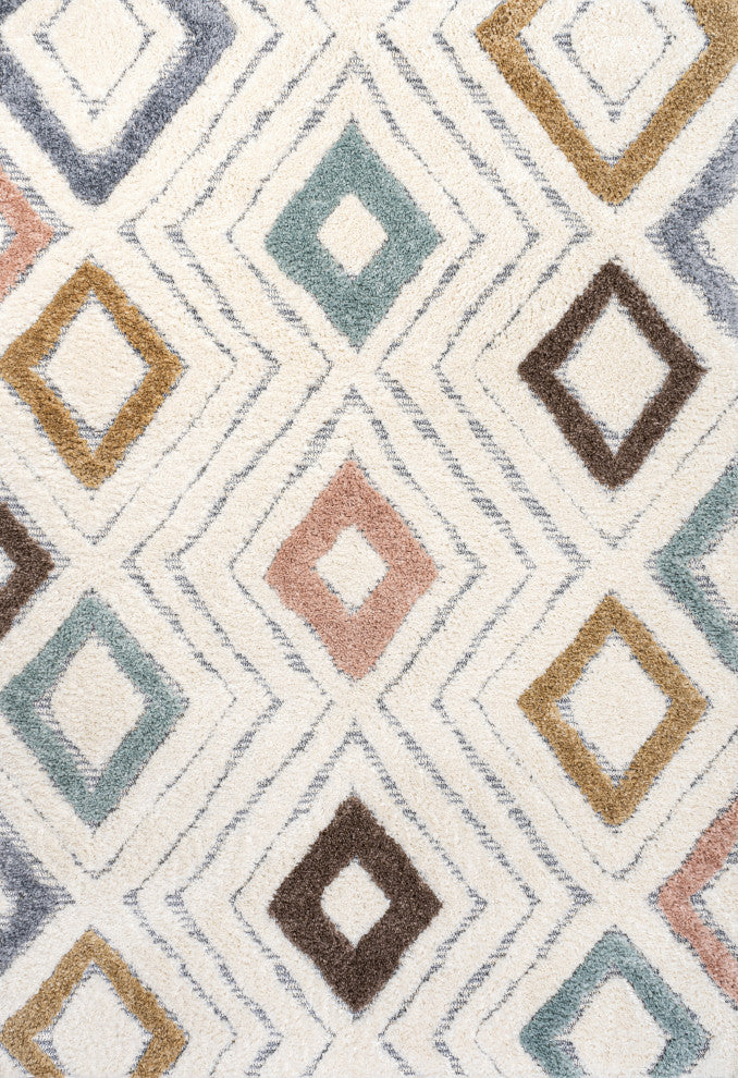 Amira Diamond Tribal High-Low Multi/Cream 8'x10' Area Rug
