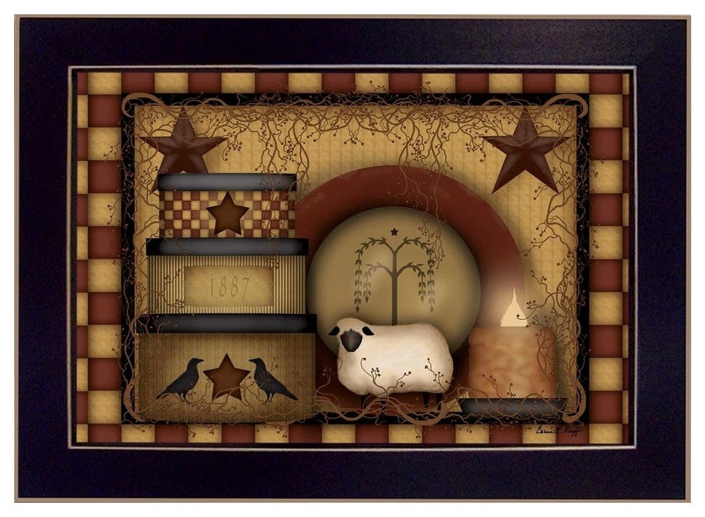 "Primitive Starberry" By Carrie Knoff, Printed Wall Art, Black Frame