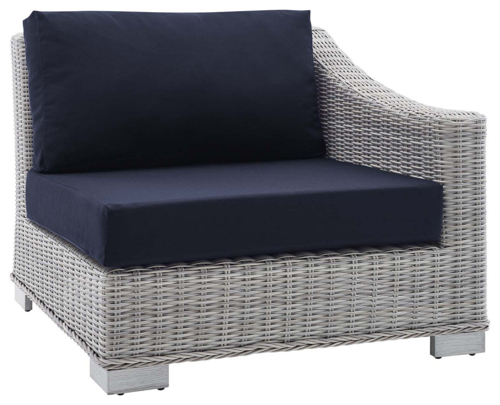 Lounge Chair, Sunbrella, Rattan, Wicker, Gray Blue Navy, Modern, Outdoor
