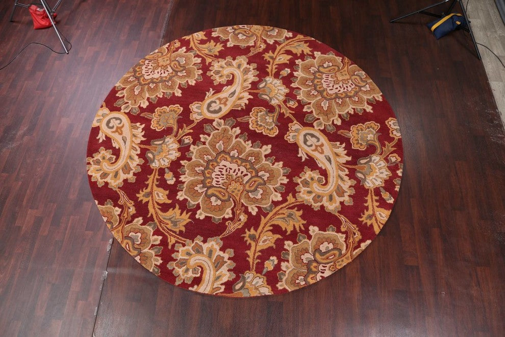 Paisley Hand Tufted Indian Oriental 100% Wool Area Rug, Round 10'