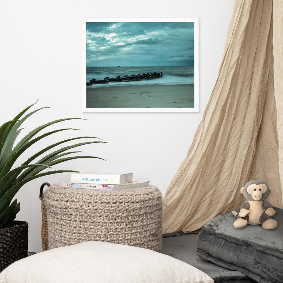 Blue Morning at Rehoboth Coastal Landscape Framed Photo Paper Wall Art Prints, White, 16" X 20"