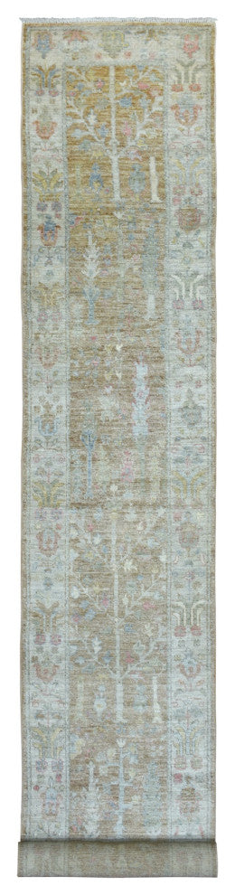 Organic Wool Hand Knotted Almond Brown Angora Oushak XL Runner Rug, 2'9" x 19'5"