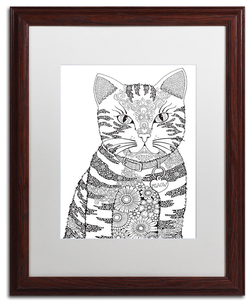 Hello Angel ''Miaow'' Art, Wood Frame, White Mat, 20x16