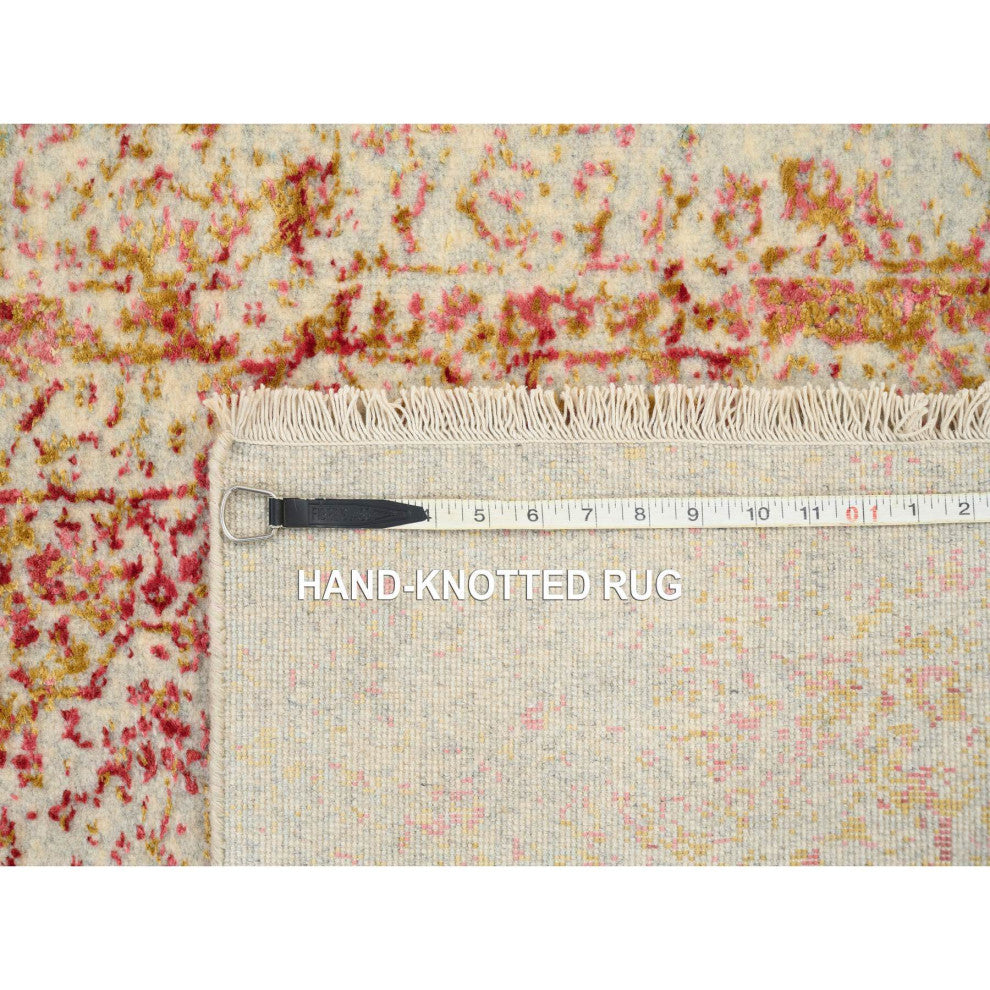 Pink, Hand Knotted, Persian, Wool and Pure Silk, Runner, Rug, 2'6" x 11'10"