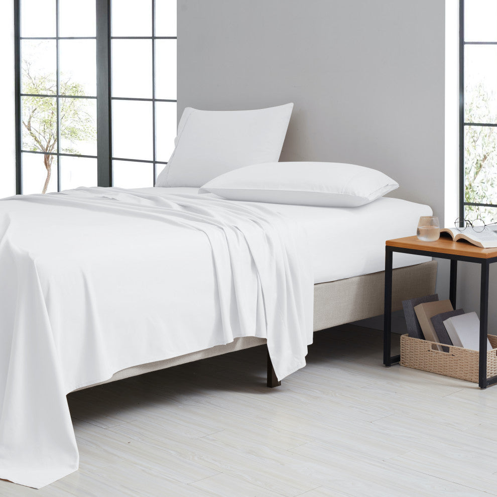 Kathy Ireland 4 Piece Brushed Microfiber Sheet Set, White, Queen